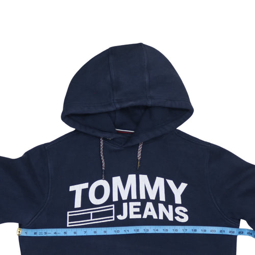 Tommy Hilfiger Mens Navy Hoodie Small Pullover Fleece Cotton Blend