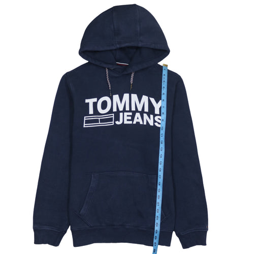 Tommy Hilfiger Mens Navy Hoodie Small Pullover Fleece Cotton Blend