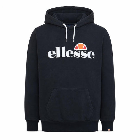 Front view of Ellesse Men's Black Pullover Hoodie Small Graphic Logo Sweatshirt