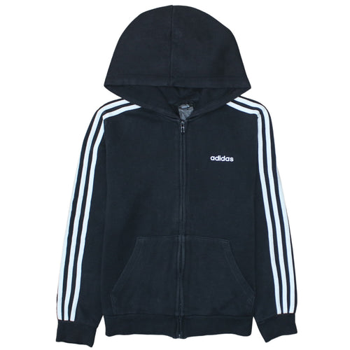 Adidas Women Black Full Zip Hoodie Size 12-14 Hooded Sweatshirt