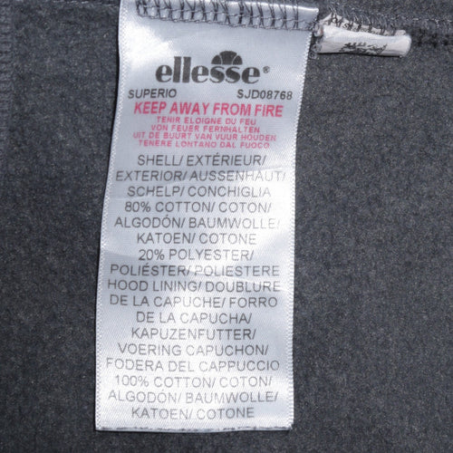 Ellesse Men’s Grey Black Pullover Hoodie M Embroidered Logo Sweatshirt