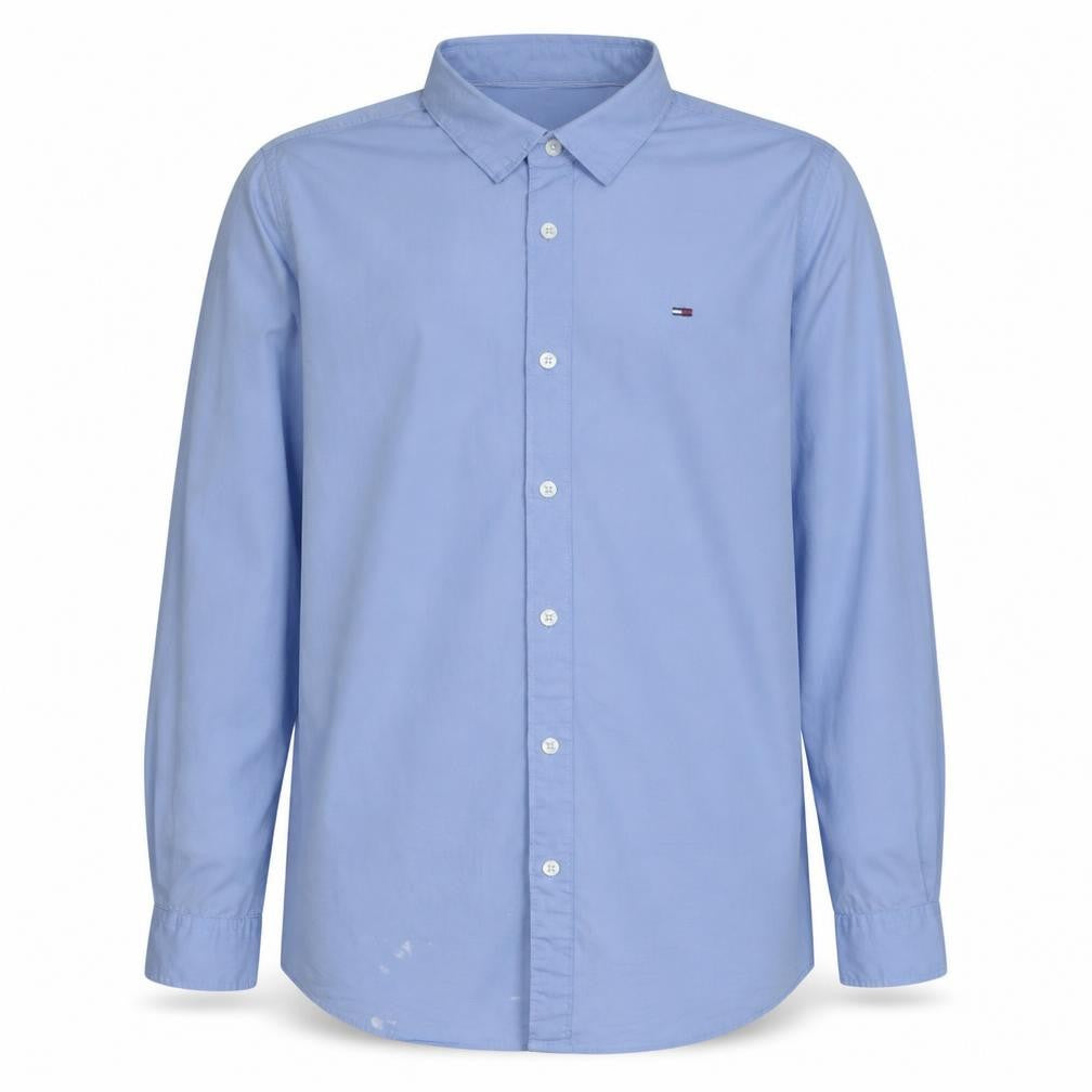 Front view of Tommy Jeans Men Blue Slim Fit Long Sleeve Button-Up Shirt L
