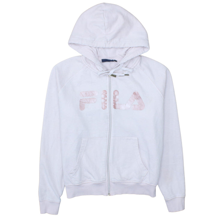 Fila Womens White Full Zip Hoodie Size M Cotton Blend Logo Sweatshirt