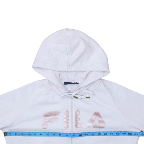 Fila Womens White Full Zip Hoodie Size M Cotton Blend Logo Sweatshirt