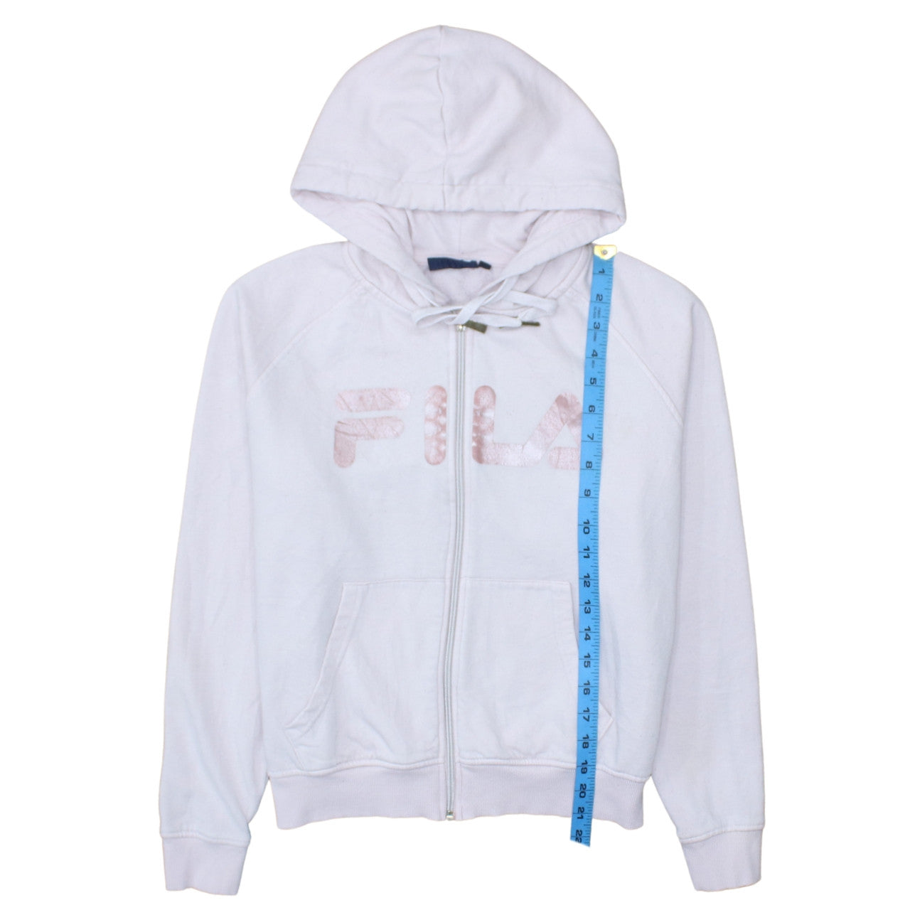 Fila Womens White Full Zip Hoodie Size M Cotton Blend Logo Sweatshirt