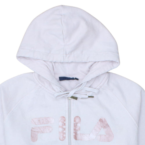 Fila Womens White Full Zip Hoodie Size M Cotton Blend Logo Sweatshirt