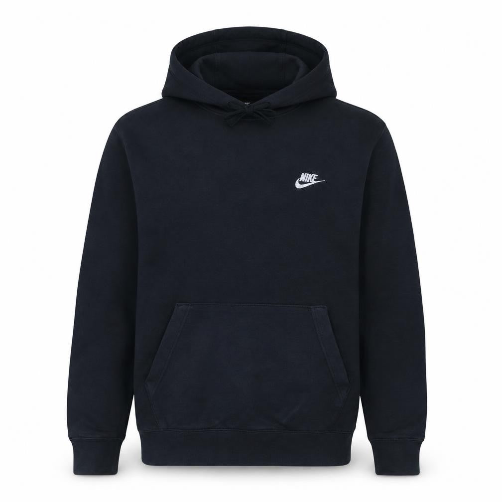 Front view of Nike Men's Black Pullover Hoodie Small Logo Fleece Sweatshirt