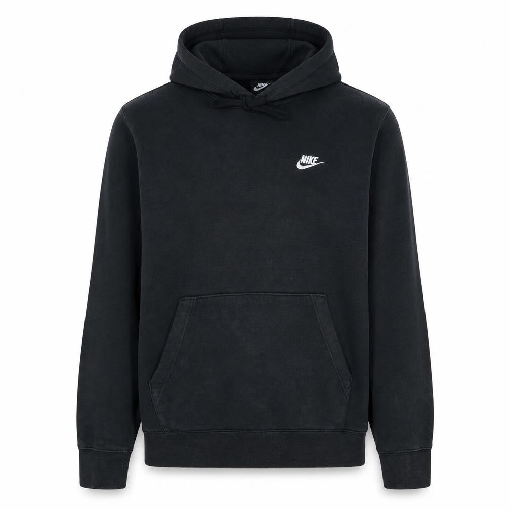 Front view of Nike Men's Black Pullover Hoodie, size M, Classic Fleece Sweatshirt