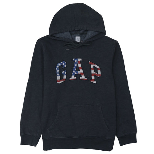 GAP Women's Black Pullover Hoodie American Flag Logo Size L
