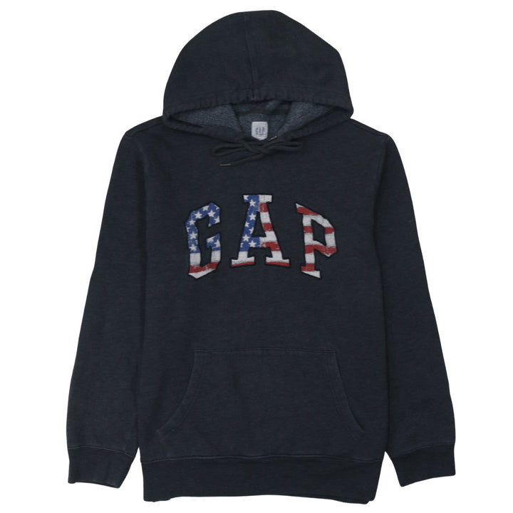 GAP Women's Black Pullover Hoodie American Flag Logo Size L