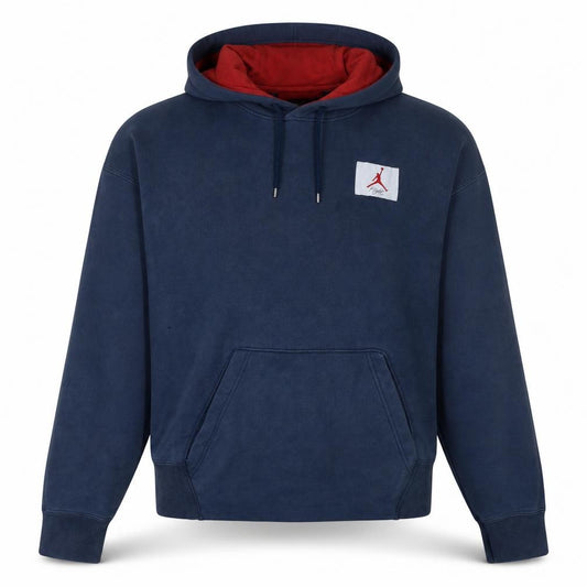Front view of Jordan Women Navy Blue & Red Pullover Hoodie Medium Cotton Blend
