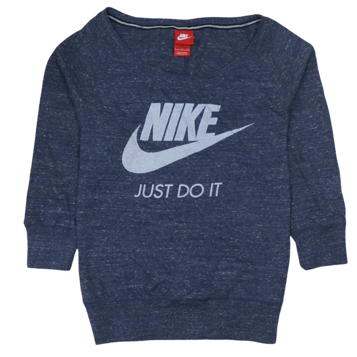 Nike Women Blue Scoop Neck 3/4 Sleeve Just Do It T-Shirt Size S