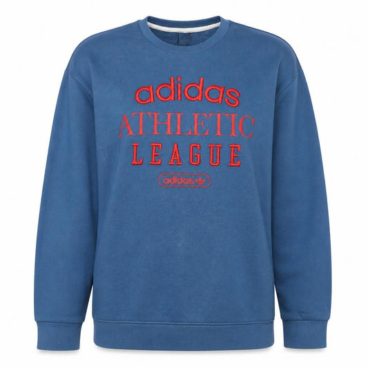 Front view of Adidas women’s blue athletic league embroidered pullover sweatshirt uk 14