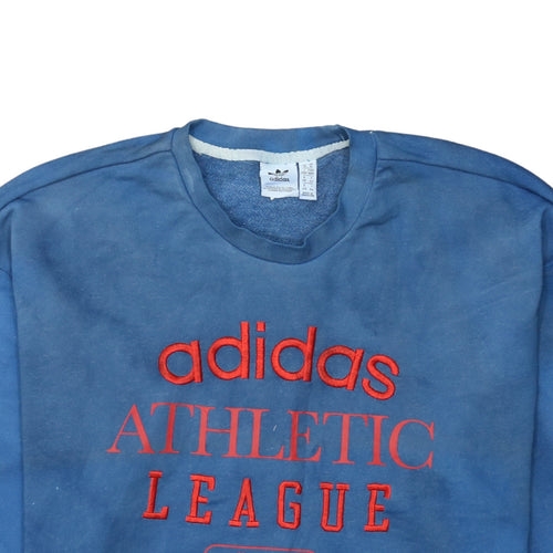 Adidas Womens Blue Athletic League Embroidered Pullover Sweatshirt UK 14