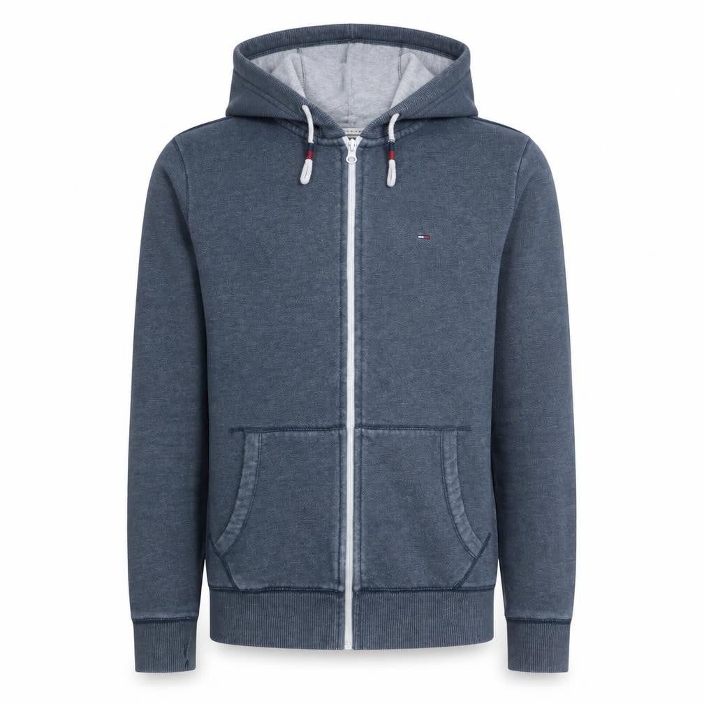 Front view of Tommy Hilfiger Men's Blue Full Zip Hoodie, size M