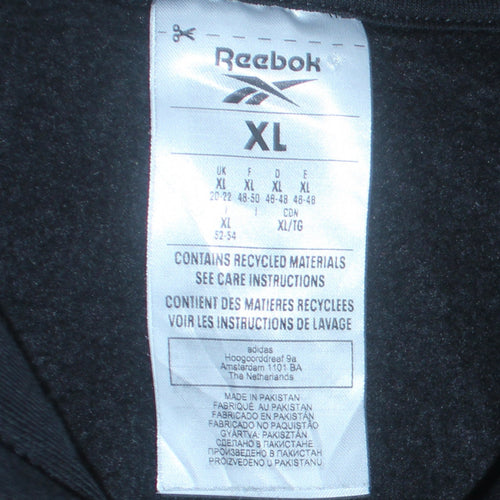 Reebok Womens Black XL Pullover Hoodie Leopard Logo Fleece Lined