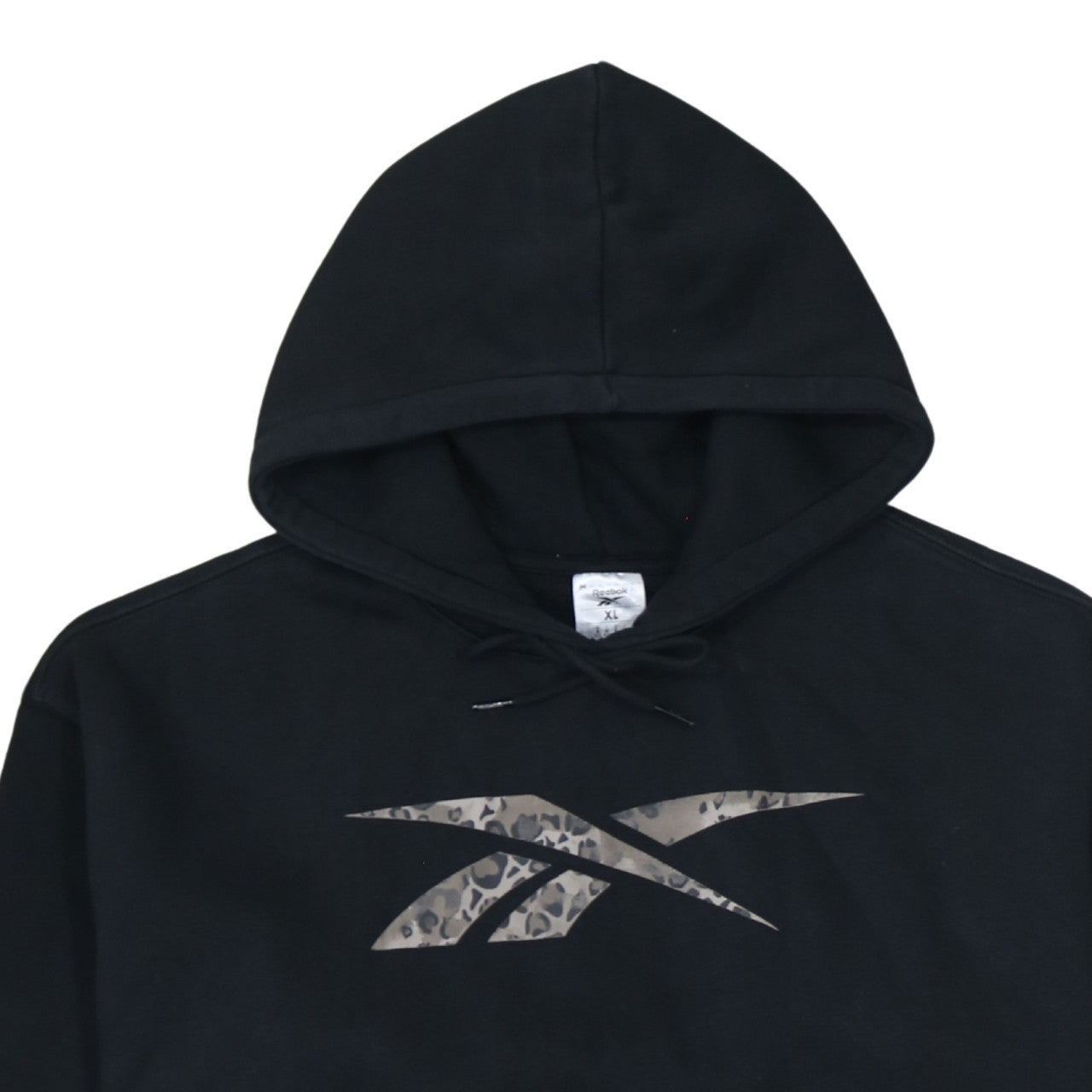Reebok Womens Black XL Pullover Hoodie Leopard Logo Fleece Lined