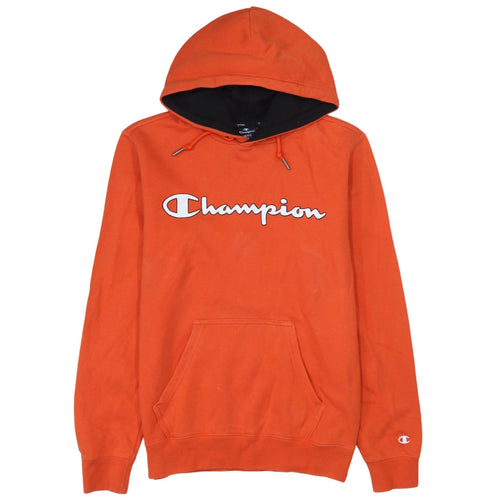 Champion Men's Orange Small Pullover Hoodie with Logo Print