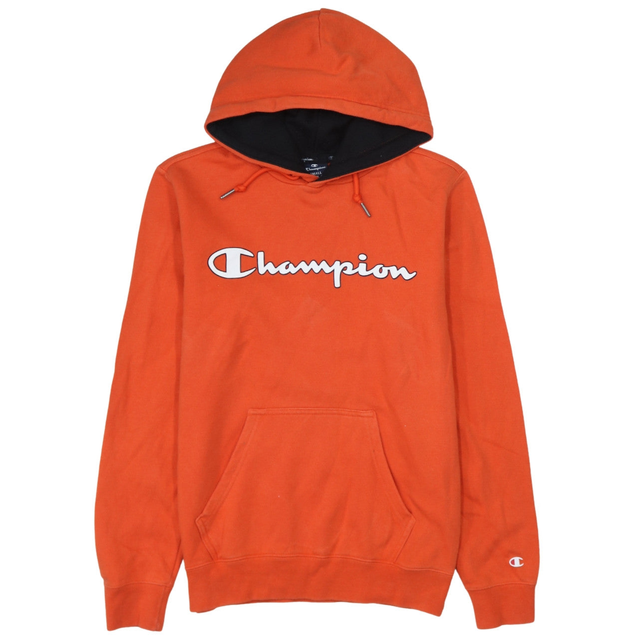 Champion Men's Orange Small Pullover Hoodie with Logo Print