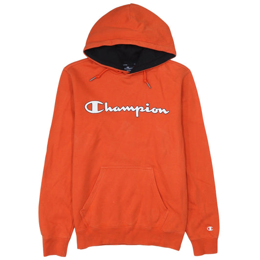 Champion Men's Orange Small Pullover Hoodie with Logo Print