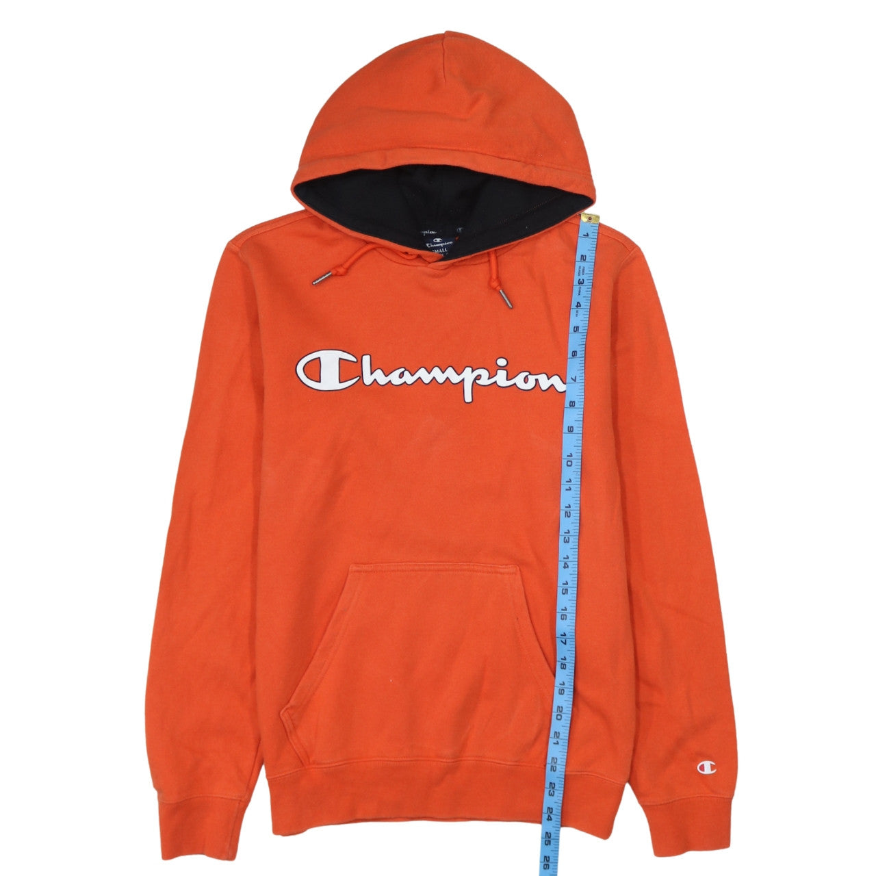 Champion Men's Orange Small Pullover Hoodie with Logo Print