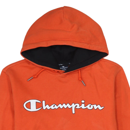 Champion Men's Orange Small Pullover Hoodie with Logo Print