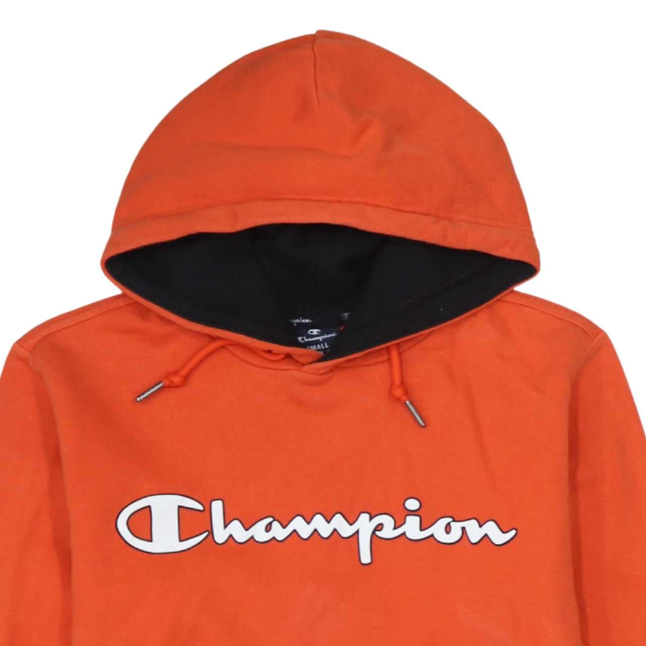 Champion Men's Orange Small Pullover Hoodie with Logo Print