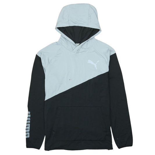 Puma Men's Black & Grey Colourblock Hooded Long Sleeve T-Shirt S