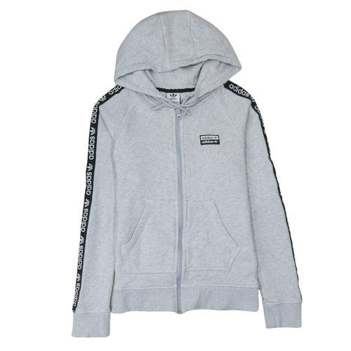 Adidas Women’s Grey Full Zip Hoodie Size 8 Classic Logo Hooded Sweatshirt