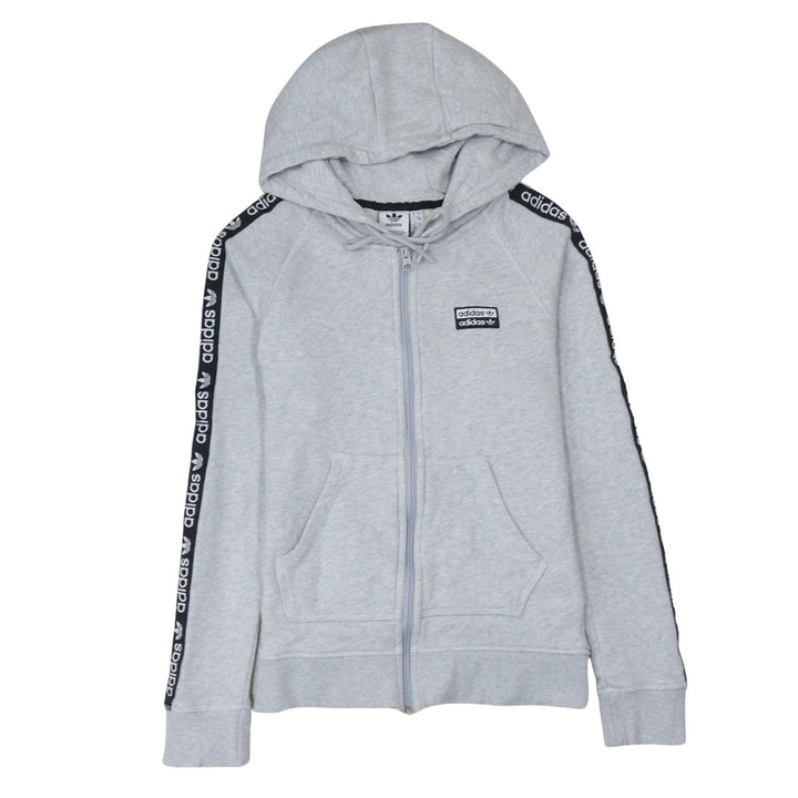 Adidas Women’s Grey Full Zip Hoodie Size 8 Classic Logo Hooded Sweatshirt