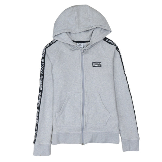 Adidas Women’s Grey Full Zip Hoodie Size 8 Classic Logo Hooded Sweatshirt