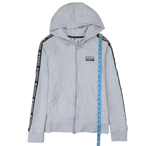 Adidas Women’s Grey Full Zip Hoodie Size 8 Classic Logo Hooded Sweatshirt