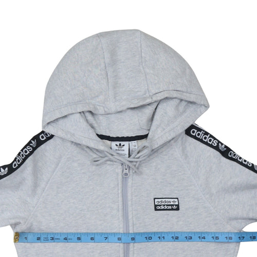 Adidas Women’s Grey Full Zip Hoodie Size 8 Classic Logo Hooded Sweatshirt