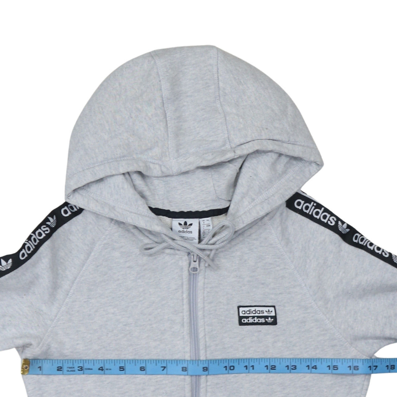 Adidas Women’s Grey Full Zip Hoodie Size 8 Classic Logo Hooded Sweatshirt
