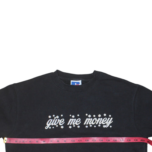 Russell Women Black S Pullover Sweatshirt Crew Neck Graphic Print