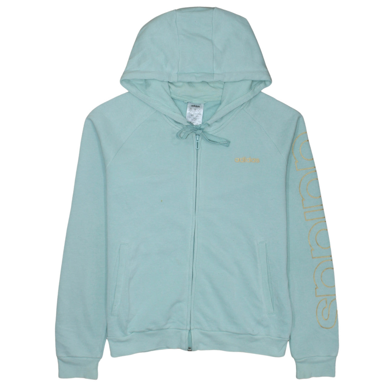 Adidas Women’s Blue Full Zip Hoodie Size M 12-14 Logo Print Casual
