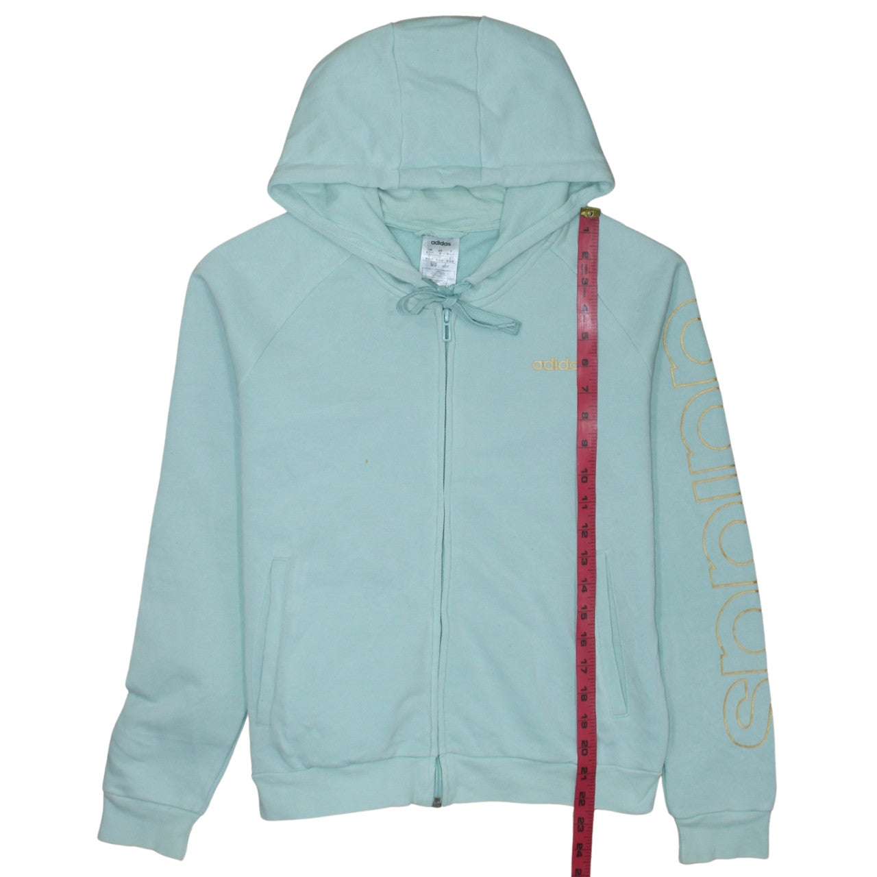 Adidas Women’s Blue Full Zip Hoodie Size M 12-14 Logo Print Casual