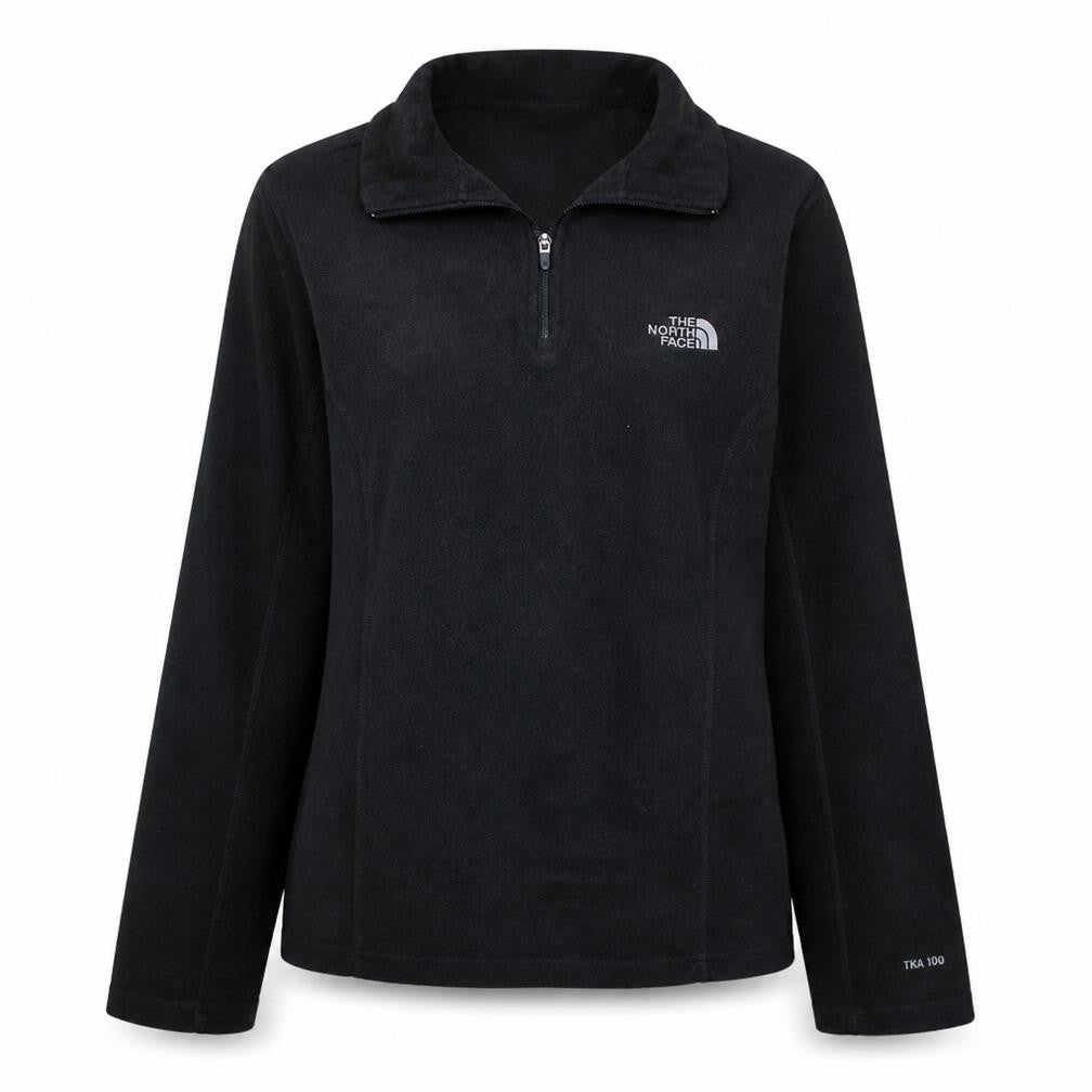 Front view of The North Face women’s black m fleece 1/4 zip pullover sweatshirt