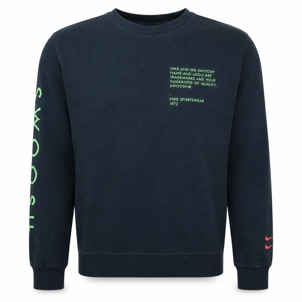 Front view of Nike Men's Black Logo Crew Neck Pullover Sweatshirt, size M