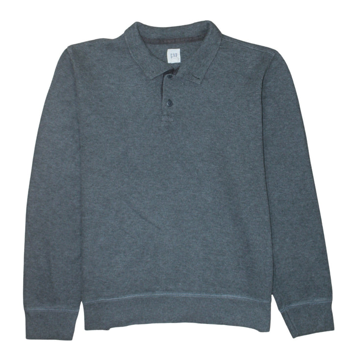 Gap Mens Grey XXL Collared Henley Sweatshirt Long Sleeve Cotton