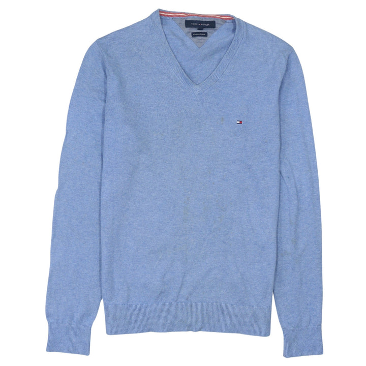 Tommy Hilfiger Men's Blue Cotton V-Neck Jumper Size S