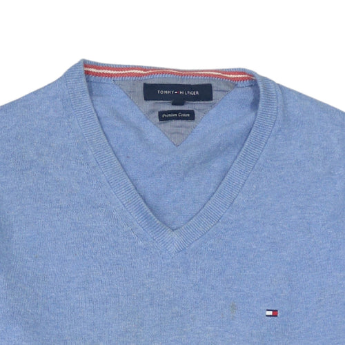 Tommy Hilfiger Men's Blue Cotton V-Neck Jumper Size S