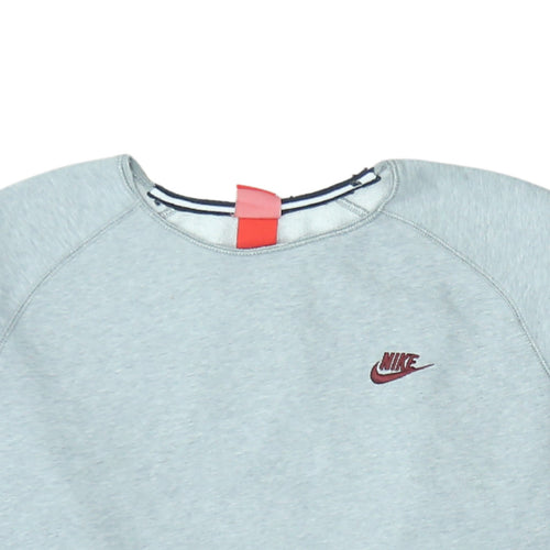 Nike Women Grey Crew Neck Pullover Sweatshirt L Cotton Blend Logo