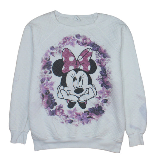 Disney Tu Women White Minnie Mouse Floral Sweatshirt Size 10