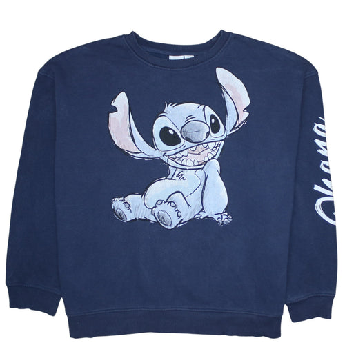 Disney Primark Womens Navy Stitch Sweatshirt L UK 14/16 Crew Neck Pullover