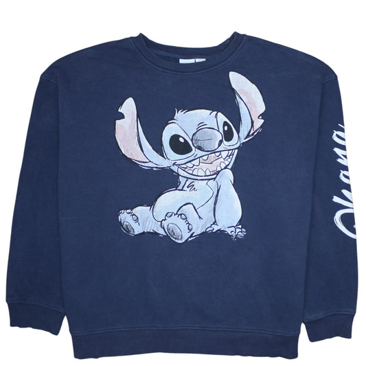 Disney Primark Womens Navy Stitch Sweatshirt L UK 14/16 Crew Neck Pullover