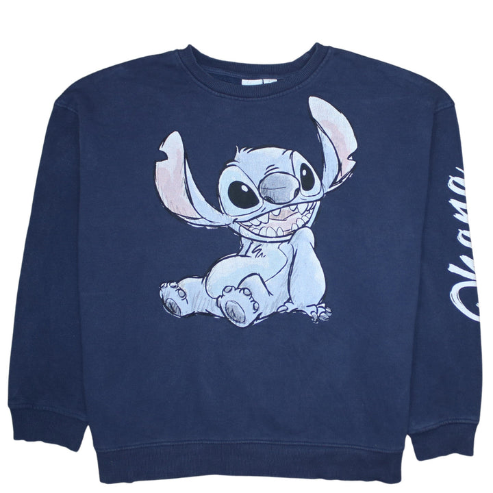Disney Primark Womens Navy Stitch Sweatshirt L UK 14/16 Crew Neck Pullover