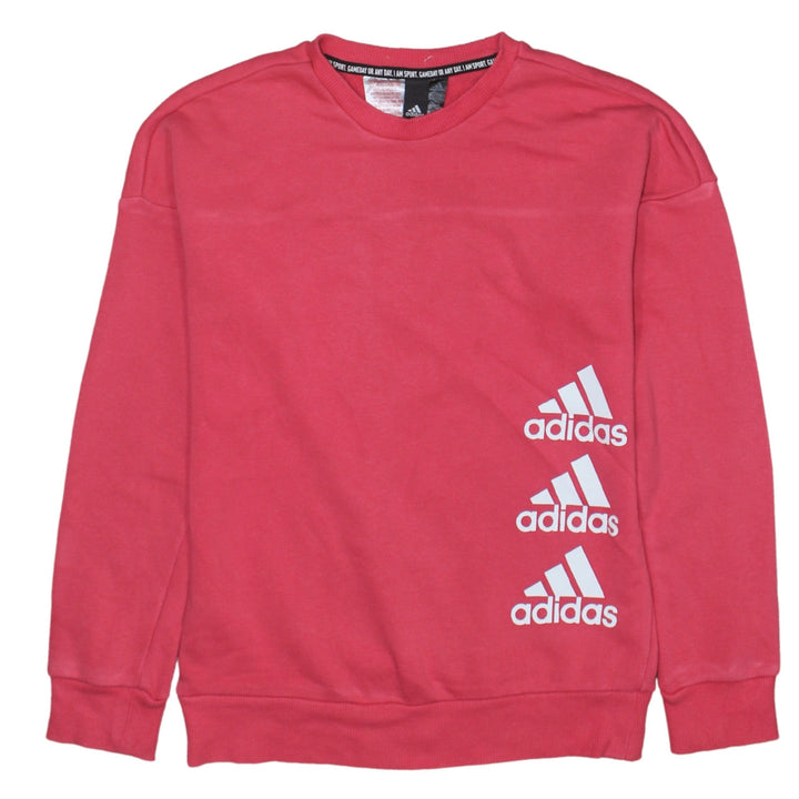 adidas Girls Pink Pullover Sweatshirt 11-12 Years Crew Neck Logo Print