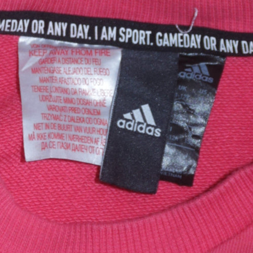 adidas Girls Pink Pullover Sweatshirt 11-12 Years Crew Neck Logo Print
