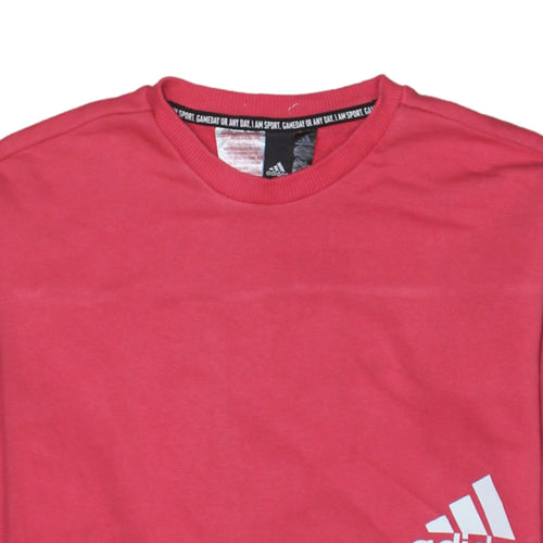 adidas Girls Pink Pullover Sweatshirt 11-12 Years Crew Neck Logo Print